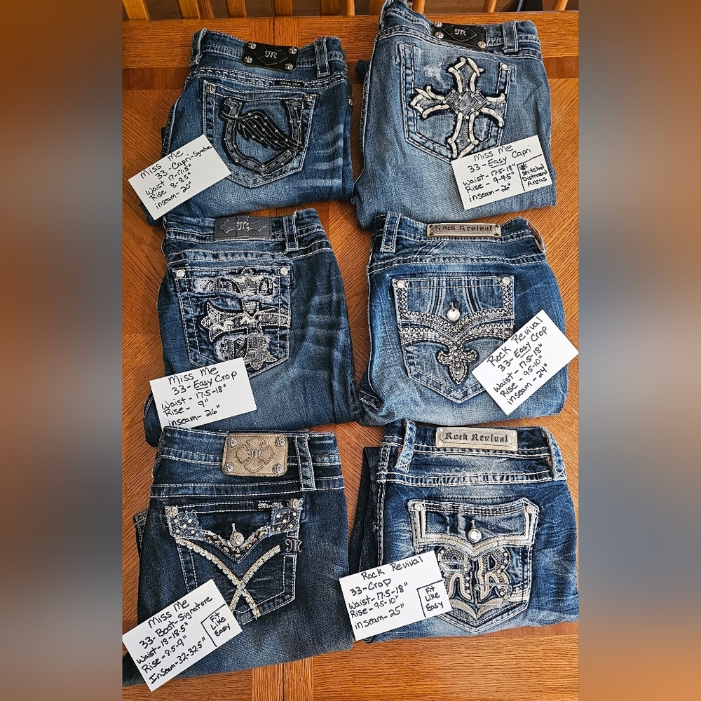 2-Rock Revival & 4 Miss ME lot Of Cropped/Capri/boot Cut Jeans All Size 33